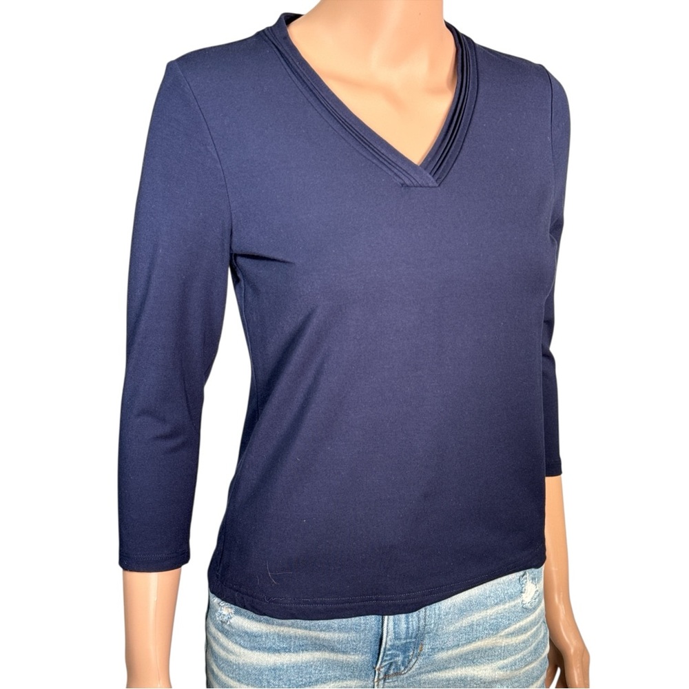 Talbots Navy Double V-Neck Knit Shirt SP